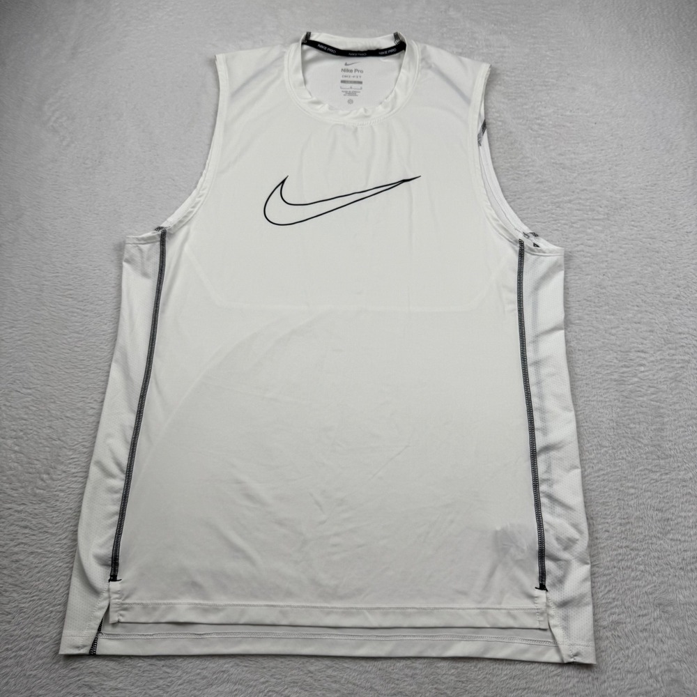 Nike Pro Dri-FIT Tank Top Mens Large White Slim Fit Sleeveless DD1977-100